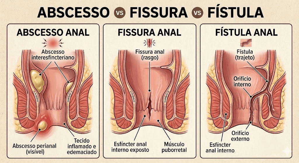 diferença entre abscesso, fissura e fistula